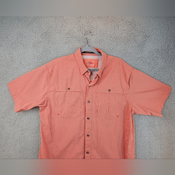 World Wide Sportsman Orange Seersucker Fishing Boating Shirt Sz L Vented - Picture 2 of 10